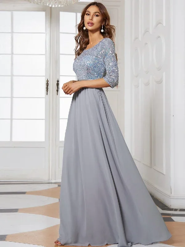 elegant-round-neckline-3-4-sleeve-sequins-patchwork-evening-dress-ep00683