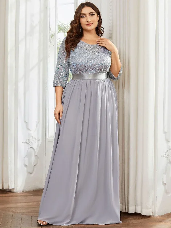 elegant-round-neckline-3-4-sleeve-sequins-patchwork-evening-dress-ep00683