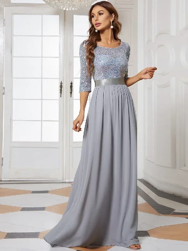 elegant-round-neckline-3-4-sleeve-sequins-patchwork-evening-dress-ep00683