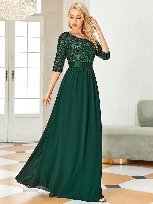 elegant-round-neckline-3-4-sleeve-sequins-patchwork-evening-dress-ep00683