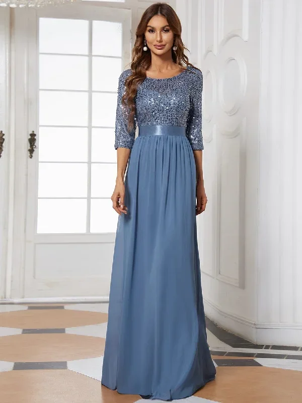 elegant-round-neckline-3-4-sleeve-sequins-patchwork-evening-dress-ep00683