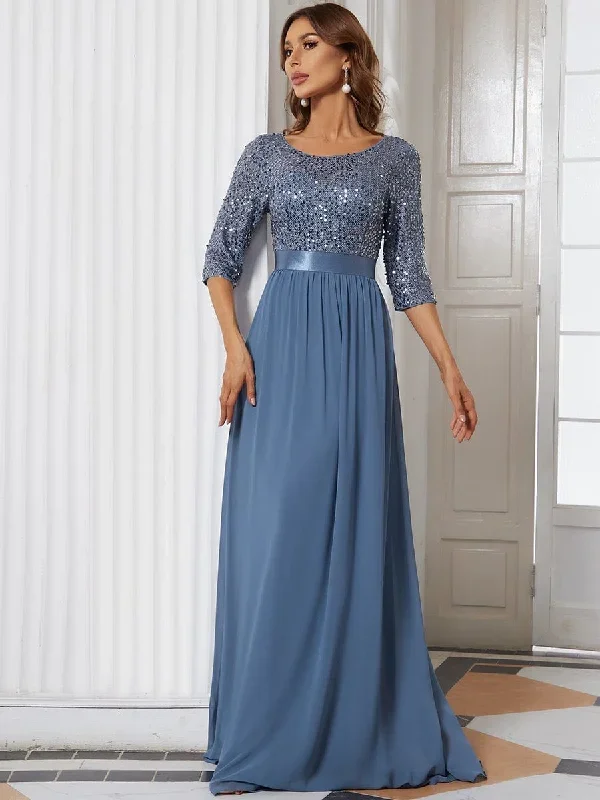 elegant-round-neckline-3-4-sleeve-sequins-patchwork-evening-dress-ep00683