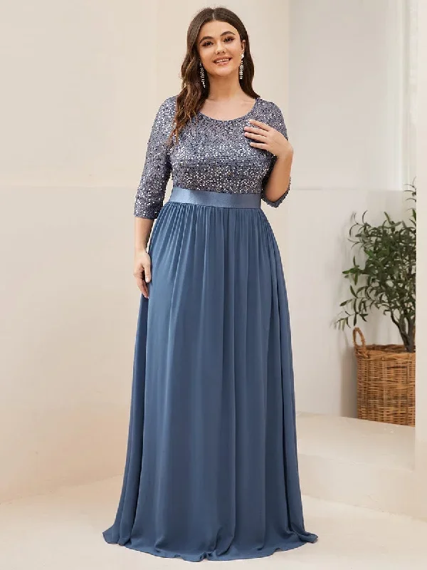 elegant-round-neckline-3-4-sleeve-sequins-patchwork-evening-dress-ep00683