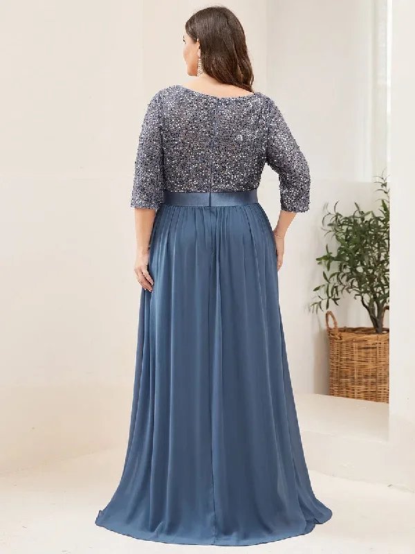 elegant-round-neckline-3-4-sleeve-sequins-patchwork-evening-dress-ep00683