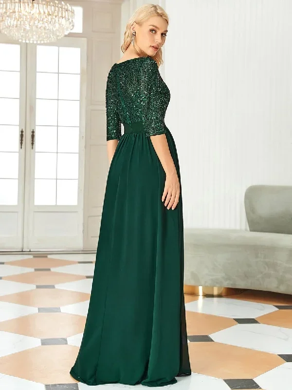 elegant-round-neckline-3-4-sleeve-sequins-patchwork-evening-dress-ep00683