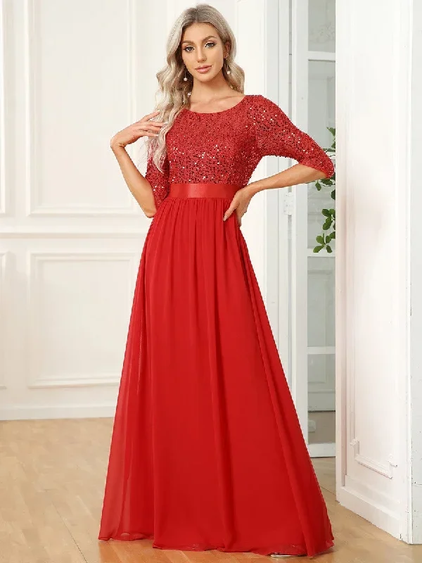 elegant-round-neckline-3-4-sleeve-sequins-patchwork-evening-dress-ep00683