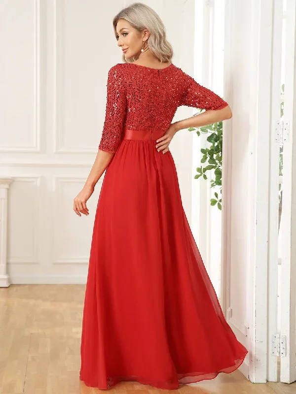 elegant-round-neckline-3-4-sleeve-sequins-patchwork-evening-dress-ep00683