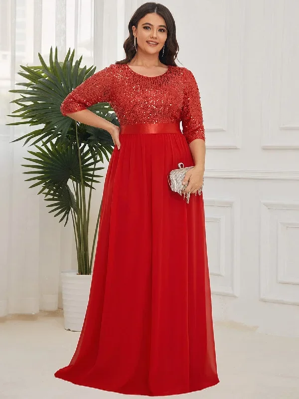 elegant-round-neckline-3-4-sleeve-sequins-patchwork-evening-dress-ep00683