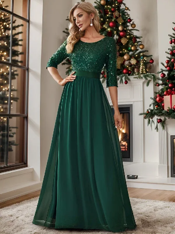 elegant-round-neckline-3-4-sleeve-sequins-patchwork-evening-dress-ep00683