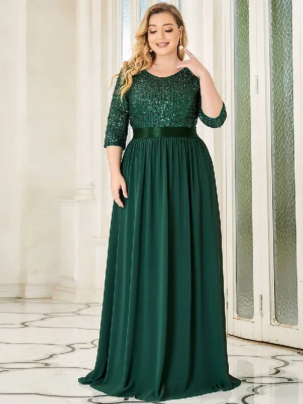 elegant-round-neckline-3-4-sleeve-sequins-patchwork-evening-dress-ep00683