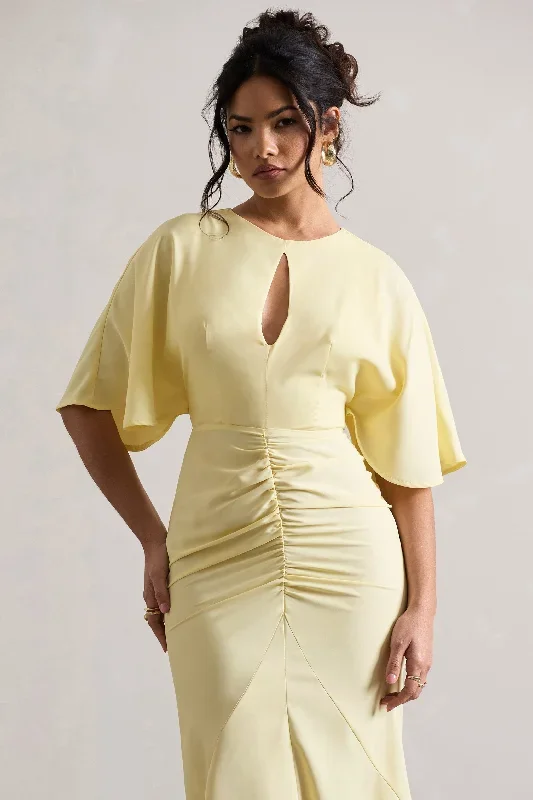 elidy-pastel-yellow-ruched-flutter-sleeve-cut-out-maxi-dress-cl132229166