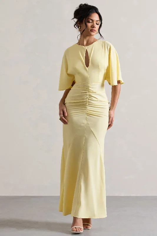 elidy-pastel-yellow-ruched-flutter-sleeve-cut-out-maxi-dress-cl132229166