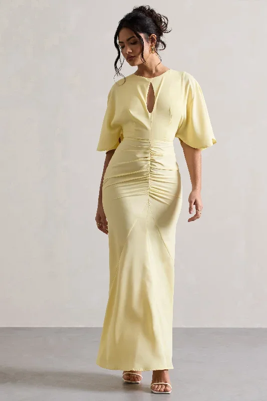 elidy-pastel-yellow-ruched-flutter-sleeve-cut-out-maxi-dress-cl132229166