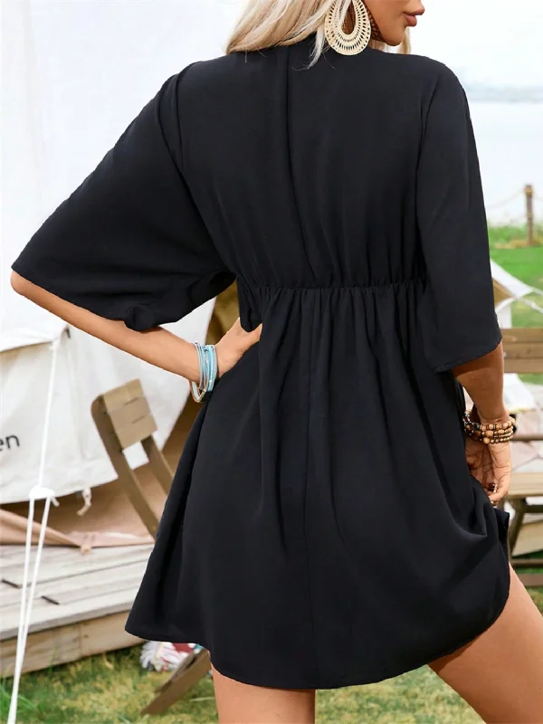 embroidered-plunge-half-sleeve-mini-dress