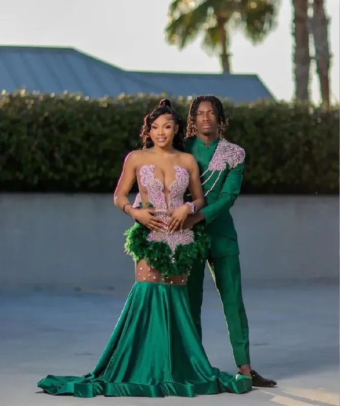 emerald-green-sparkly-long-evening-ceremony-dresses-for-black-girl-2024-luxury-diamond-feather-sheer-prom-birthday-party-dress