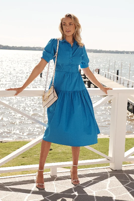 Fairfax Midi Shirt Dress In Cornflower Blue Cotton