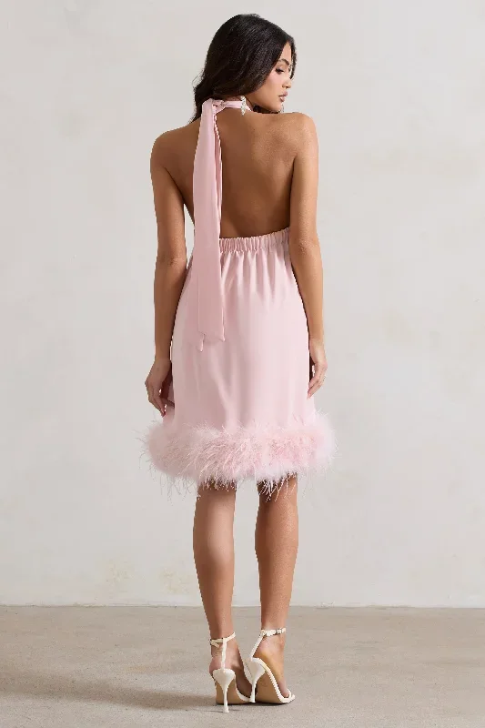 femme-pink-halter-neck-smock-mini-dress-with-feather-hem-cl132341117