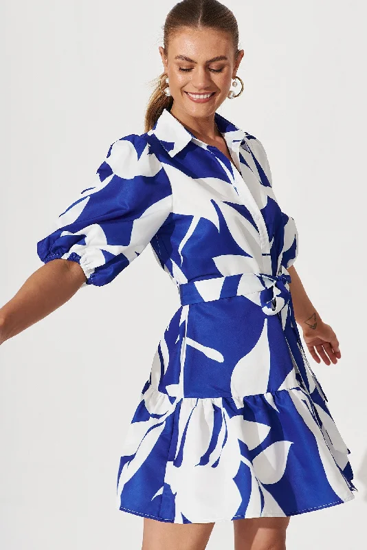 Fione Shirt Dress In Blue With White Print