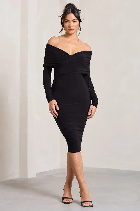 flatter-me-black-twist-front-bardot-midi-dress-cl126408002