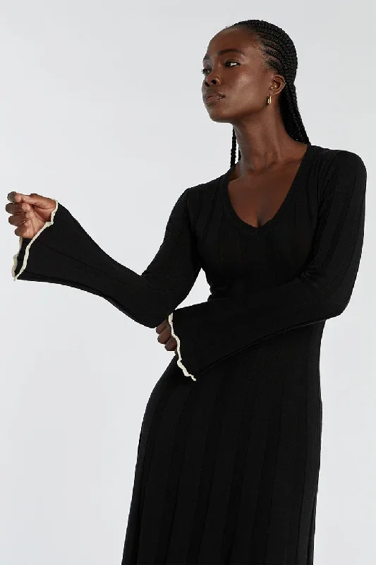 flora-black-v-neck-knit-midi-dress