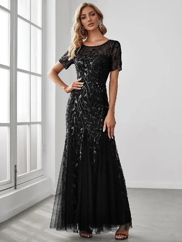 floral-sequin-print-fishtail-tulle-dresses-ez07707-1