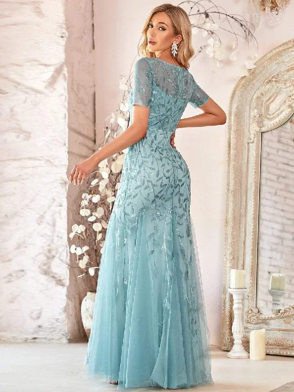 floral-sequin-print-fishtail-tulle-dresses-ez07707-1