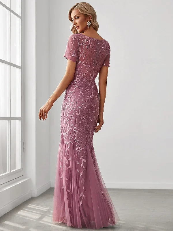 floral-sequin-print-fishtail-tulle-dresses-ez07707-1