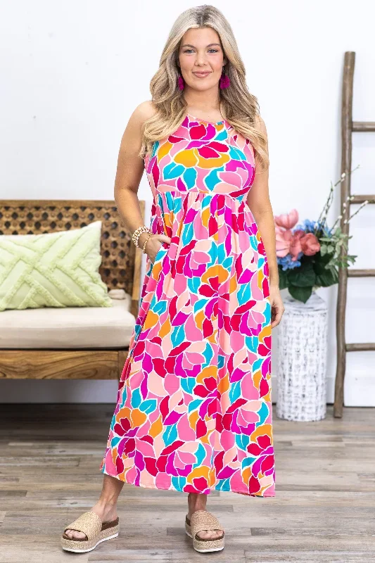 fuchsia-multicolor-abstract-maxi-dress