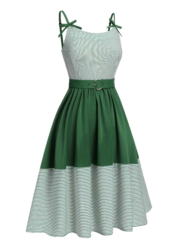 green-1940s-spaghetti-strap-stripes-patchwork-belted-dress