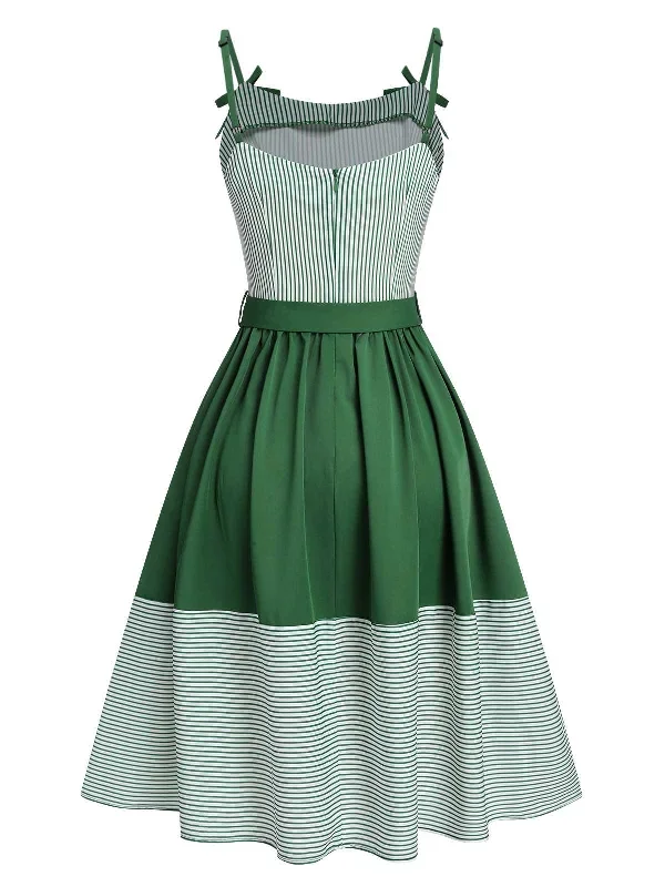 green-1940s-spaghetti-strap-stripes-patchwork-belted-dress