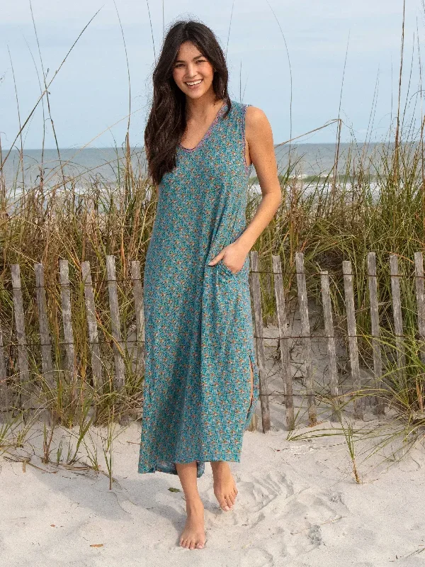 Hangout Knit Midi Dress - Turquoise Pink Floral