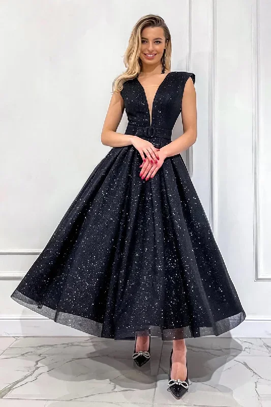 Just A Dream Black Glitter Midi Dress