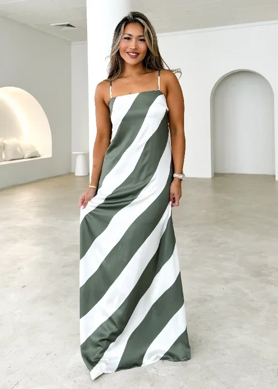 Kaela Maxi Dress - Khaki Stripe