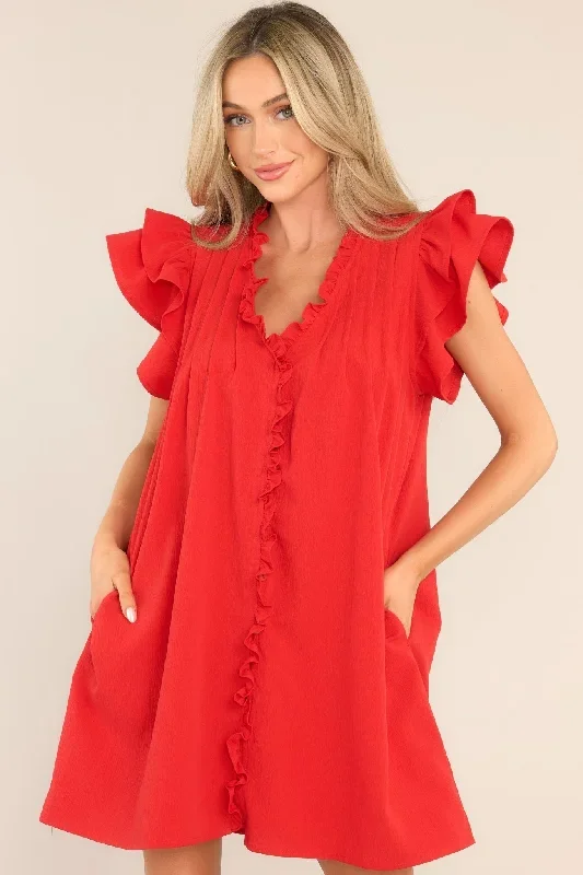 Keep Dreaming Red Flutter Sleeve Mini Dress