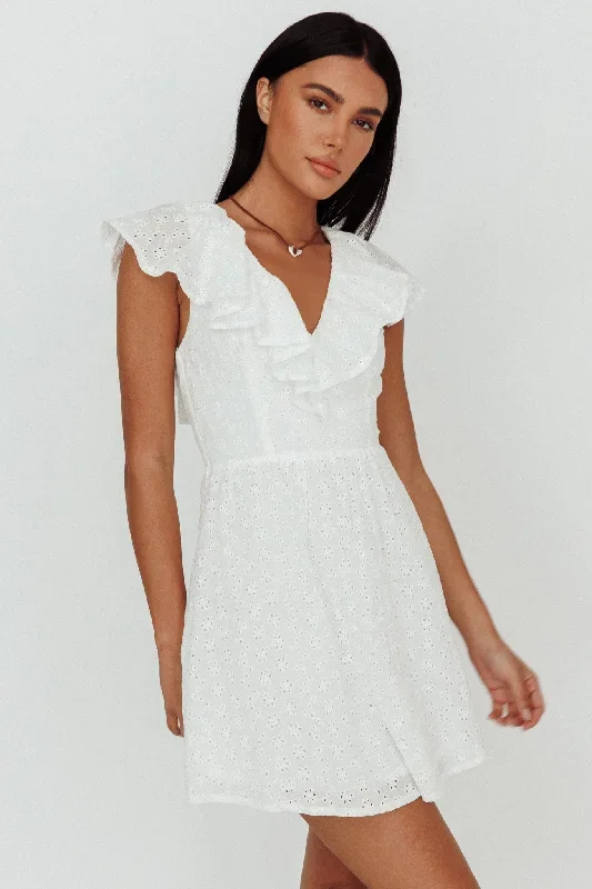 Kiarah Eyelet Ruffle Mini Dress White