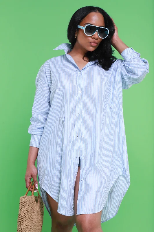 Last Time Button Down Shirt Dress - Blue