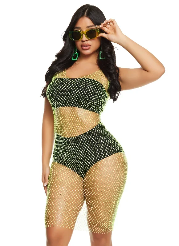 Rhinestone Fishnet Tank Midi Dress