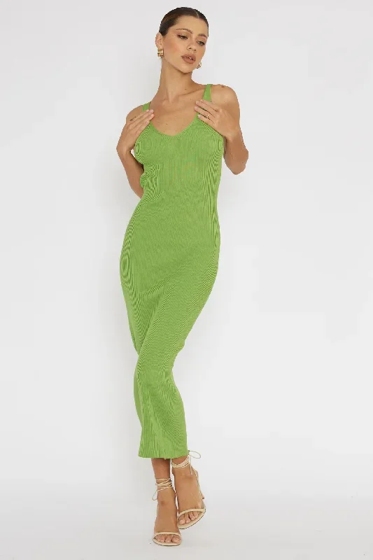 Linzi Lace-Up Back Knit Midi Dress Green