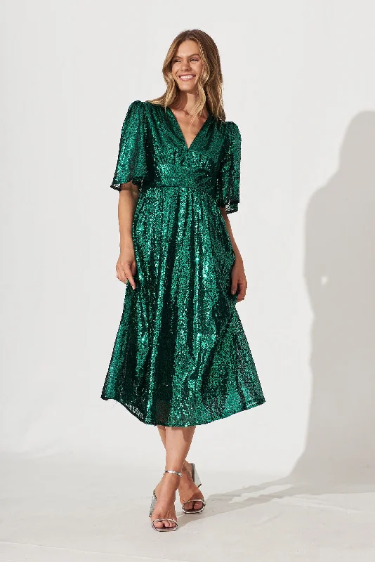 Livorno Midi Dress In Emerald Sequin