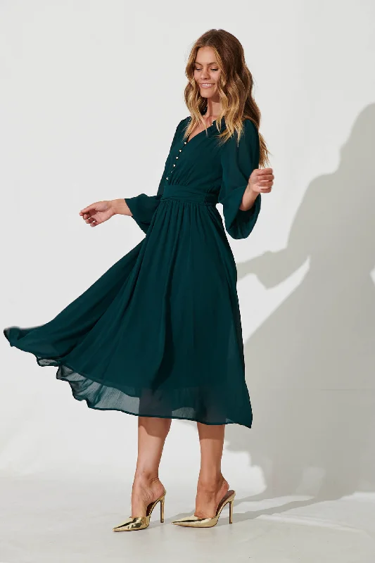 Lustre Midi Dress In Emerald Chiffon