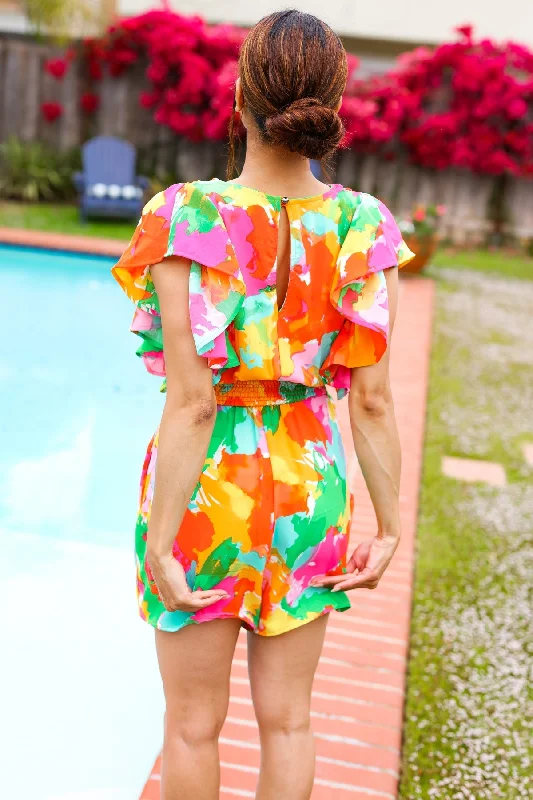 multicolor-abstract-floral-smocked-waist-v-neck-flutter-sleeve-romper