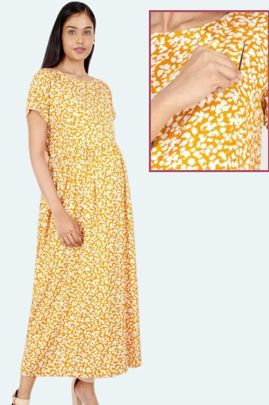 Mustard Yellow Floral Maternity Maxi Dress