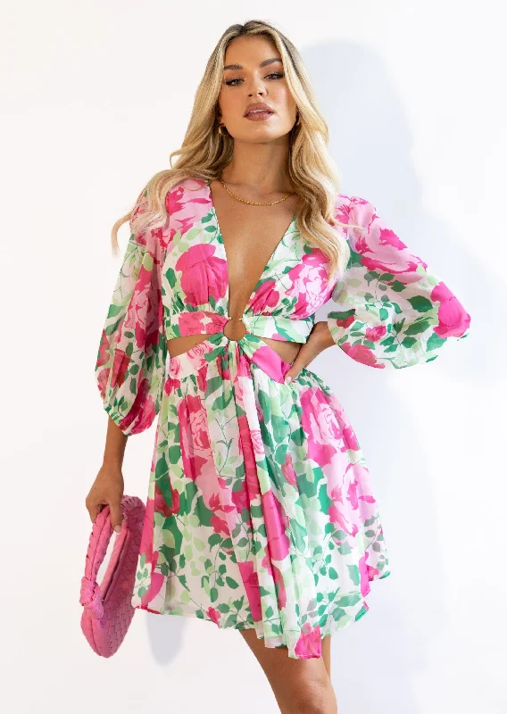 Nirvana Mini Dress - Rose Floral