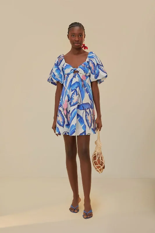 Off-White Blue Foliage Mini Dress