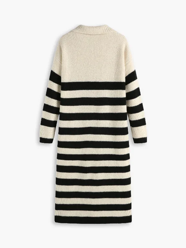 open-collar-stripe-long-sleeve-midi-sweater-dress