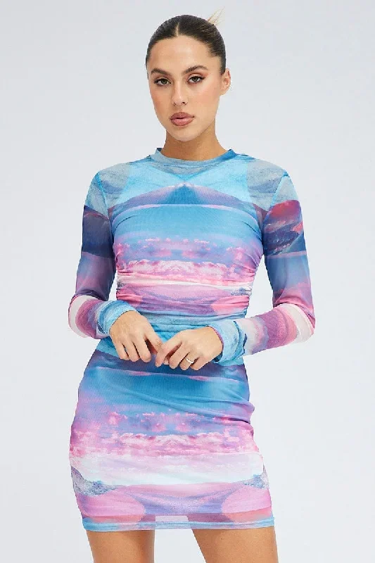 pink-abstract-mini-dress-long-sleeve-crew-neck-ruched-waist-mesh-dd5114-36c-1