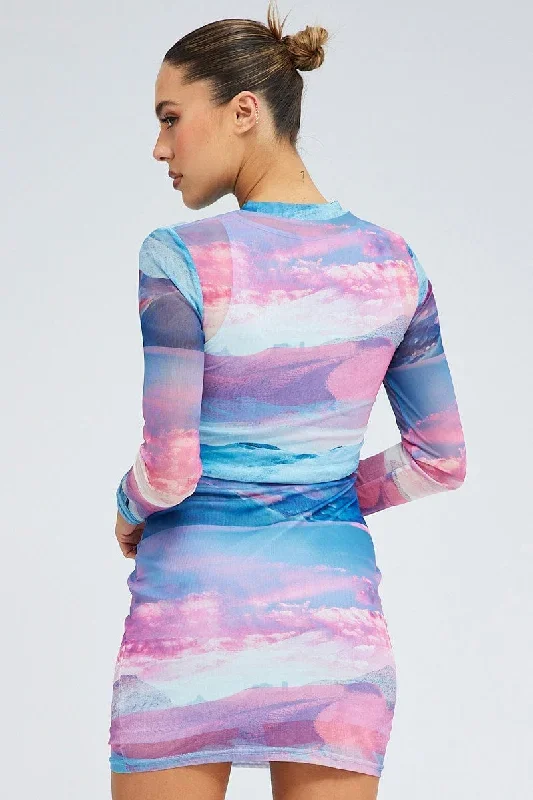 pink-abstract-mini-dress-long-sleeve-crew-neck-ruched-waist-mesh-dd5114-36c-1