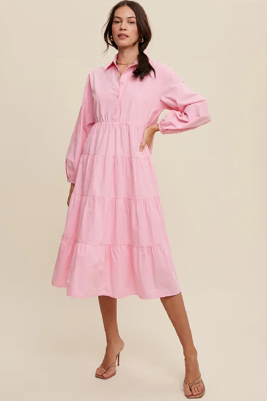 pink-tiered-collared-maternity-midi-dress