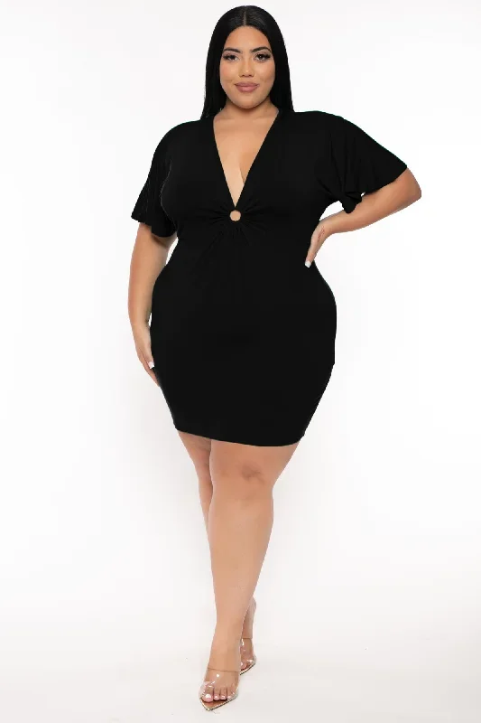 Plus Size Farrah O-Ring  Mini Dress - Black