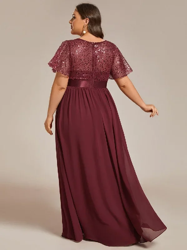 plus-size-round-neck-sequin-high-waist-short-sleeved-formal-evening-dress-ee02126